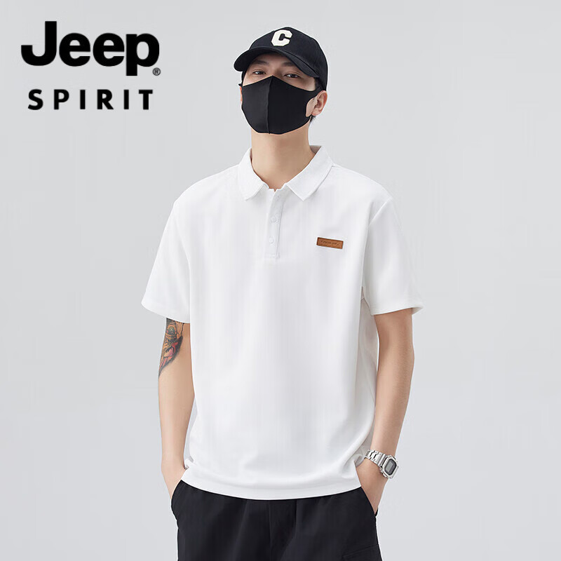JEEP SPIRIT2025夏季新款潮牌翻领短袖新款短袖T恤男士POLO衫 白色 M
