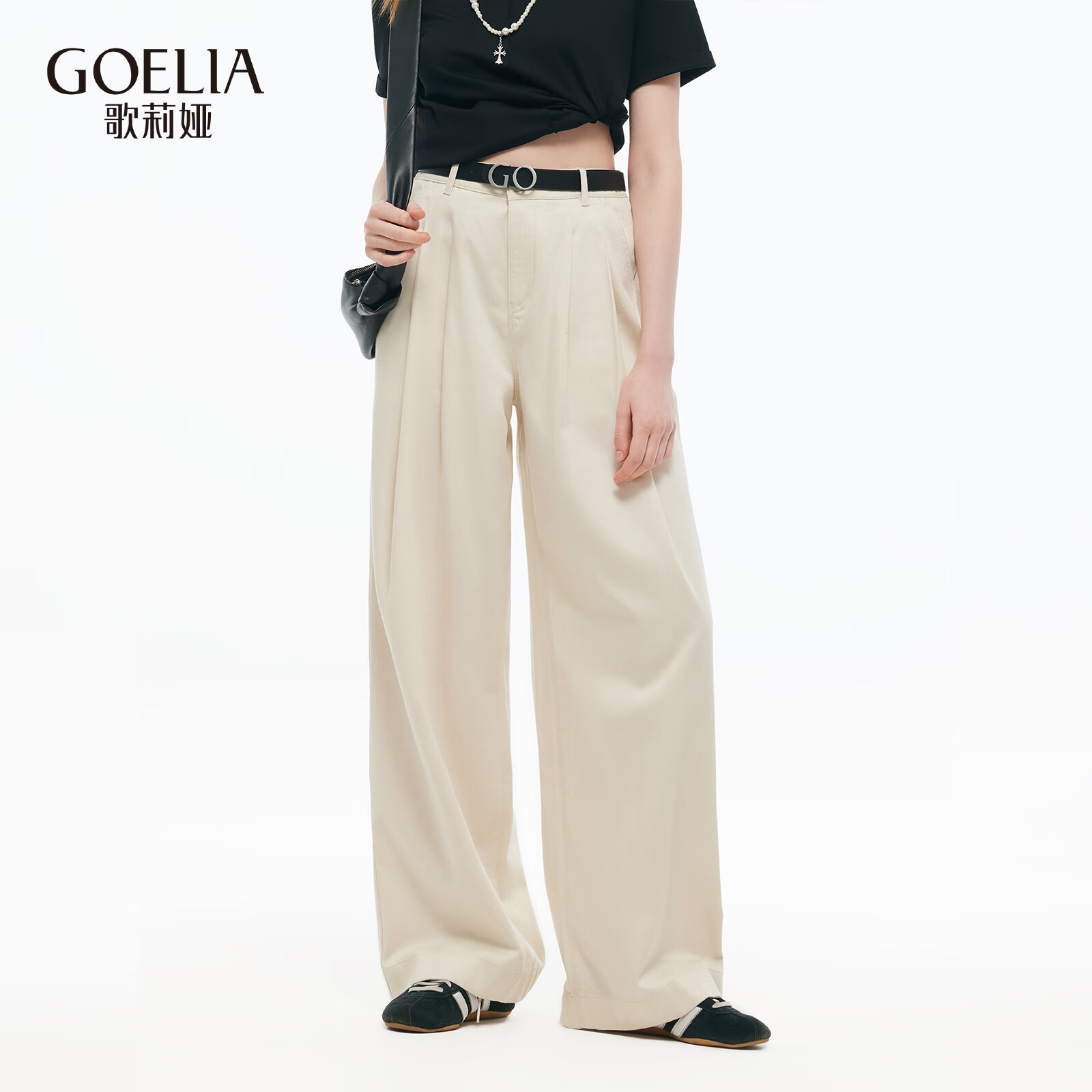歌莉娅女装裤子流行阔腿牛仔裤夏装新品天丝休闲裤显腿长裤子1E5JCD030 05W米白 26