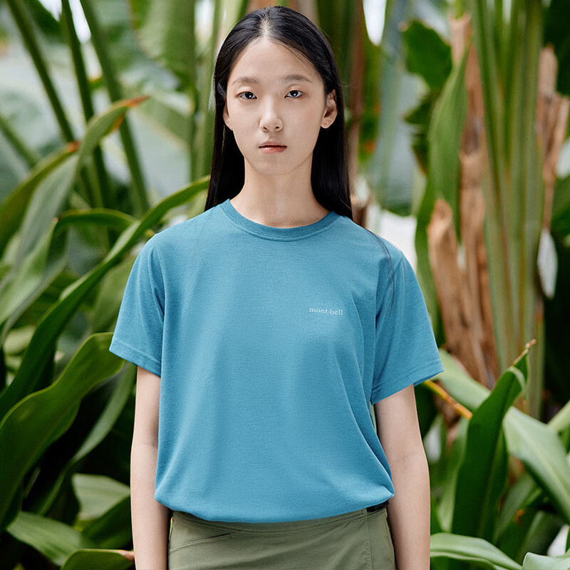mont·bell经典款小logo纯色短袖运动健身速干t恤女款透气日系简约 1114687 BGN深绿色 M