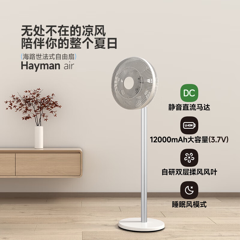 海路世(Heallux)【晚8疯抢4小时】法国品牌电风扇家用立式香薰雾冷大风量静音水冷空气循环扇遥控定时直流落地扇 【充电+台地两用】直流静音自由扇