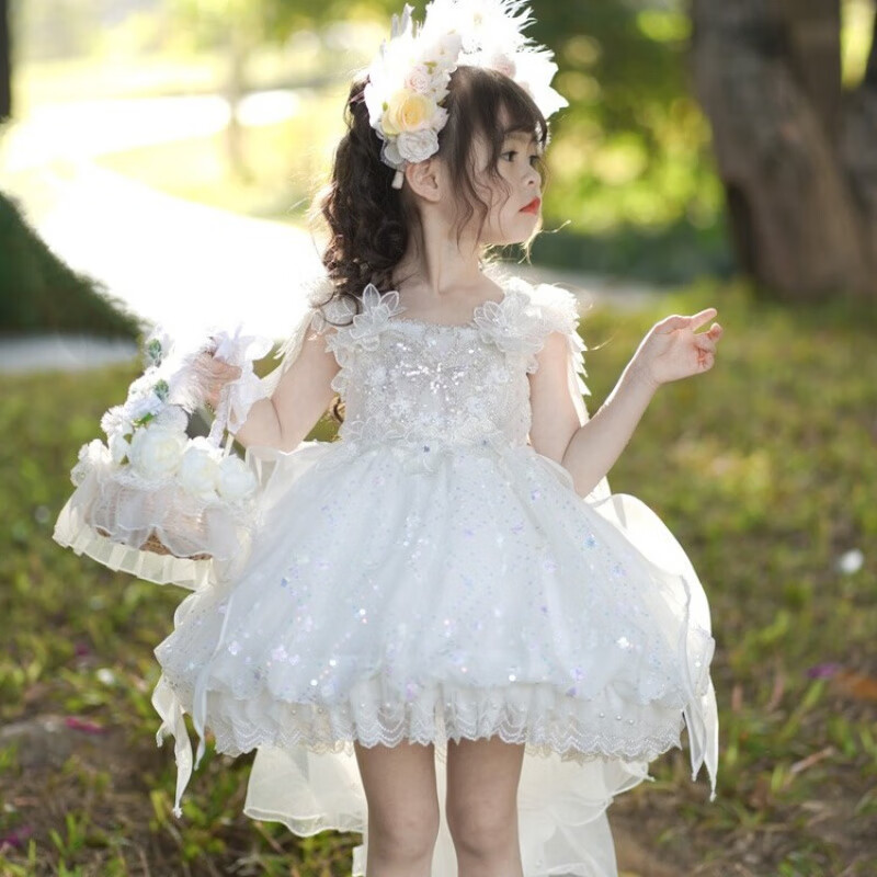 G.duck公主裙女童连衣裙白色洛丽塔儿童礼服生日蕾丝钢琴演出服蓬蓬裙子 白色 100 （建议身高90cm 3-4岁）cm