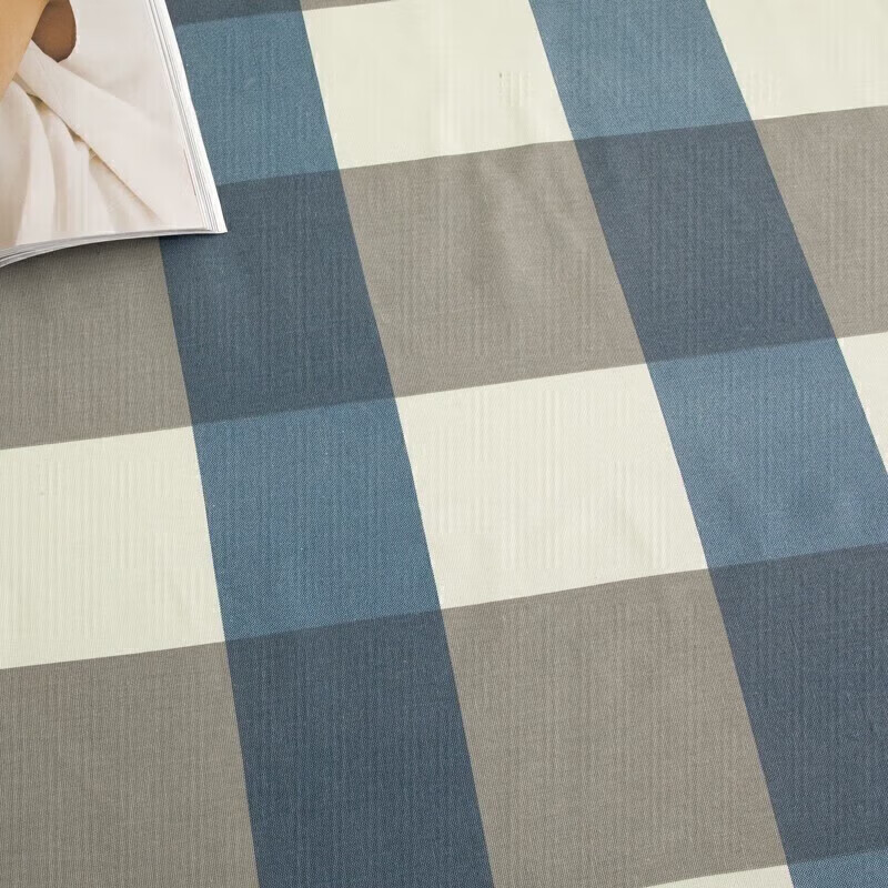 软贝原棉老粗布床单简约格子床单床上用品可水洗老粗布床单 蓝格 230*240cm床单+枕套一对