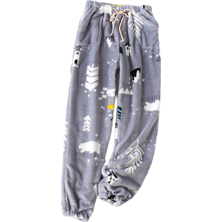 小护士睡裤家居裤 女士珊瑚绒加厚款单条秋冬法兰绒睡裤女-浅灰