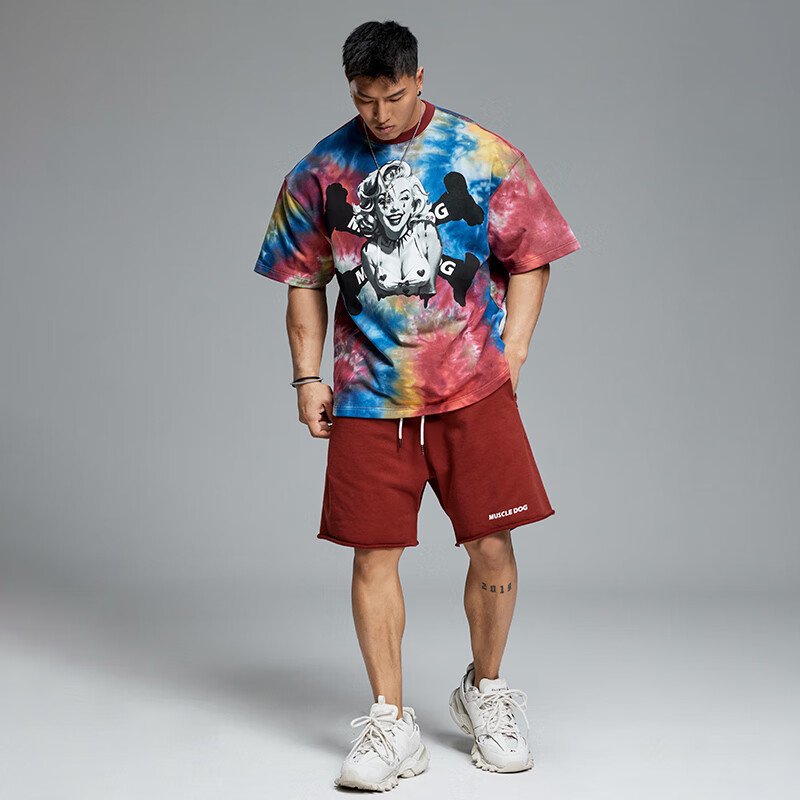 MUSCLE DOG肌肉狗 运动裤短裤男夏季散边宽松直筒休闲健身训练五分裤 灰卡其色 XL