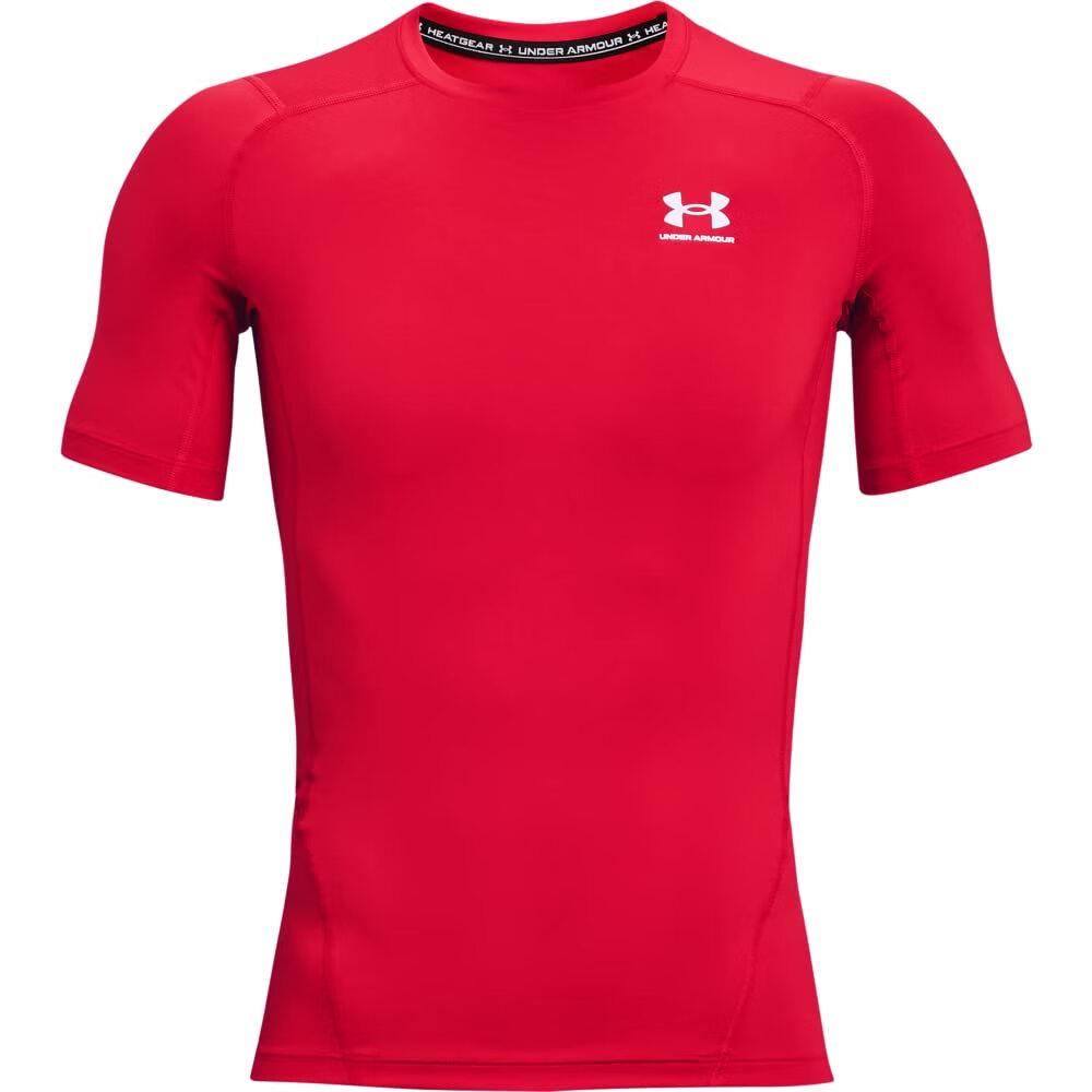 UNDER ARMOUR 男士HeatGear压缩短袖T恤 运动训练健身四季 Red (600)/White Medium