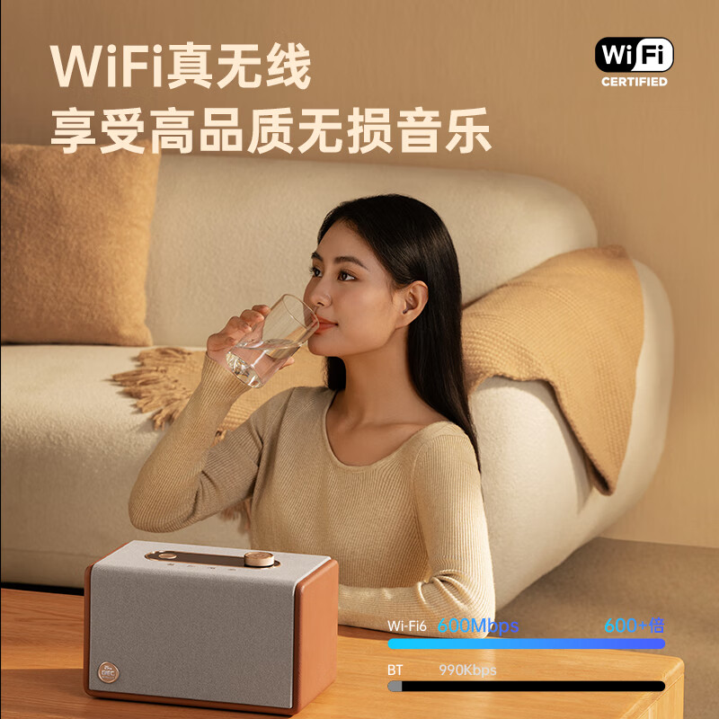 杰科Q25音箱 WiFi无线蓝牙 家用音响客厅 无损音质HIFI音响 Airplay2连接多房间音乐组合音箱 臻品音箱 摩卡棕