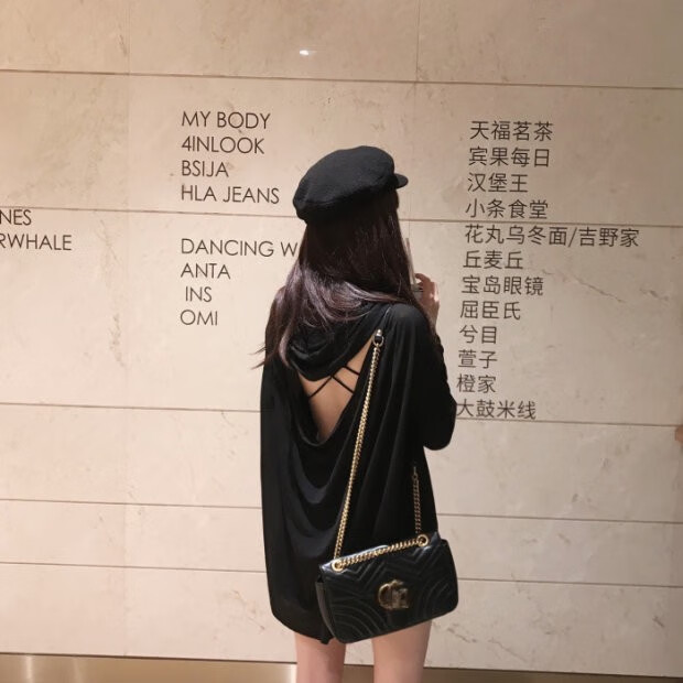 日本比基尼罩衫海邊度假寬松露背性感泳衣外搭可下水沙灘溫泉外套 兩件套黑色連帽上衣+美背 均碼