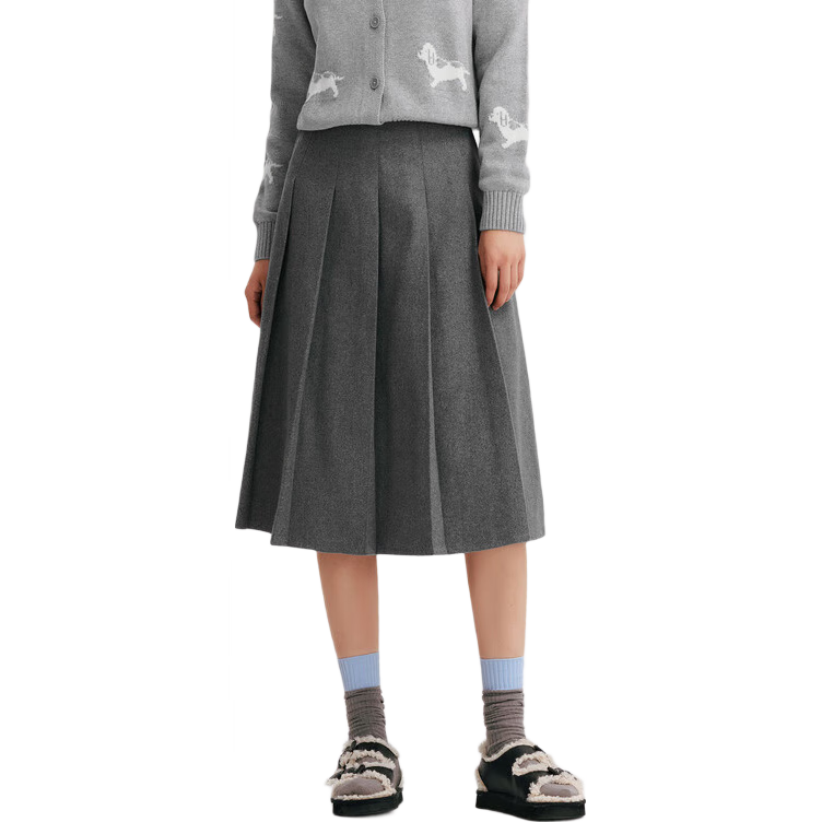 森馬（Semir）森馬半身裙女仿毛呢裙子24冬新款A字百褶裙遮胯顯瘦109724120001