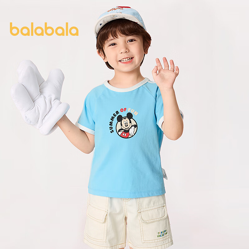 巴拉巴拉【迪士尼IP】童装儿童短袖t恤纯棉上衣宝宝夏装 冰蓝80938 100