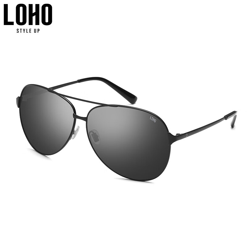 眼鏡生活（LOHO）墨鏡偏光釣魚開車司機駕駛太陽眼鏡男款潮流飛行員蛤蟆鏡 黑色【高清偏光+安駕駛