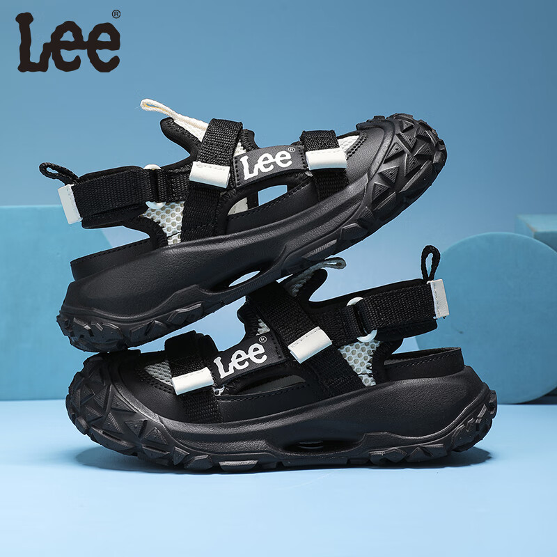 Lee儿童凉鞋【防撞鞋头】夏季新款儿童包头鞋时尚男女童运动凉鞋 黑米 36 【建议脚长219.3mm】