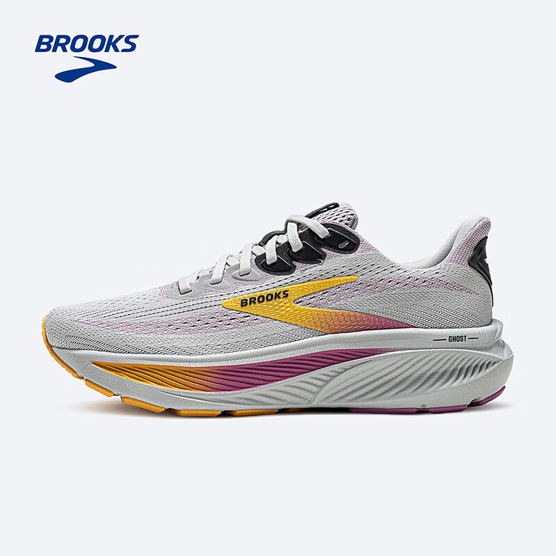 布鲁克斯（BROOKS）女子Ghost 17幽灵缓震跑鞋 蘑菇灰/杏黄色/粉色  39 