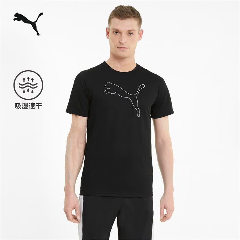 彪马（PUMA）吸湿速干羽毛球跑步短袖T恤男子夏季健身运动上衣 520315 黑色-01 XL (185/104A)