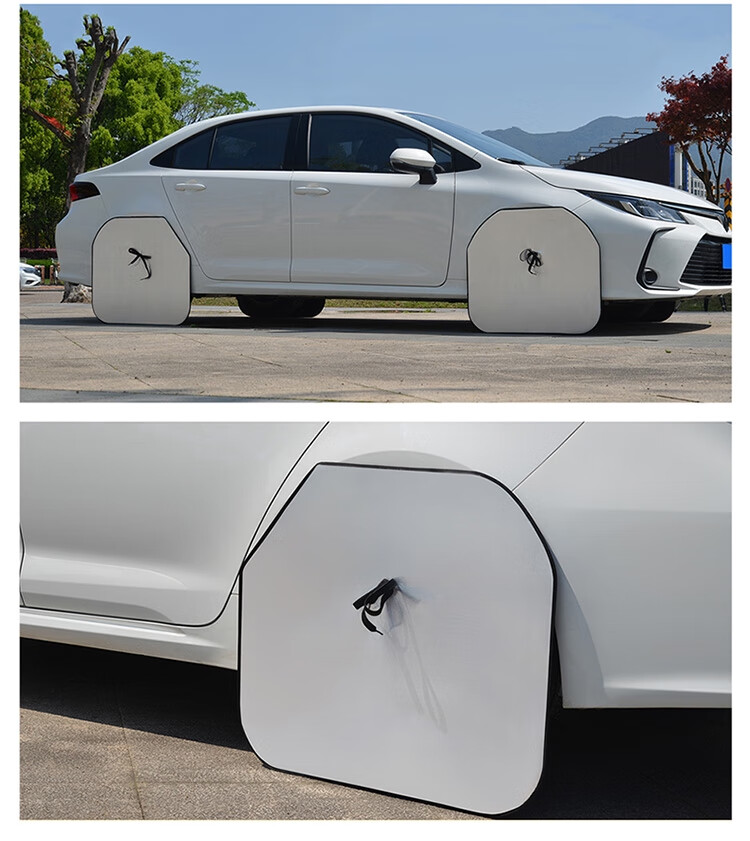 麗田汽車車門輪胎保護(hù)罩輪胎防曬套防狗撒拉尿擋板銀色車胎擋護(hù)遮陽(yáng)板 小車型-銀色 2片