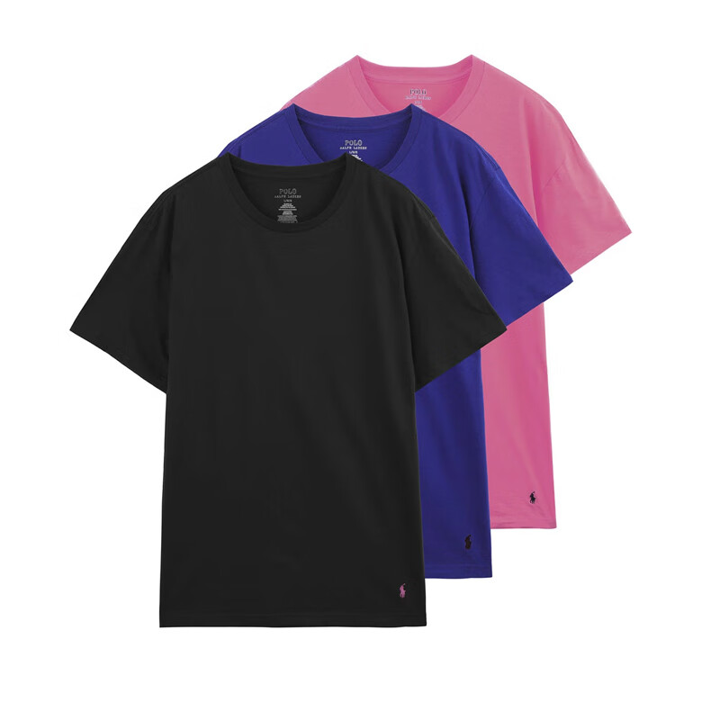 Polo Ralph Lauren拉夫劳伦男士圆领T恤半袖3件装经典版型 小标刺绣 日本直邮 BLACK×ROYAL×PINK M