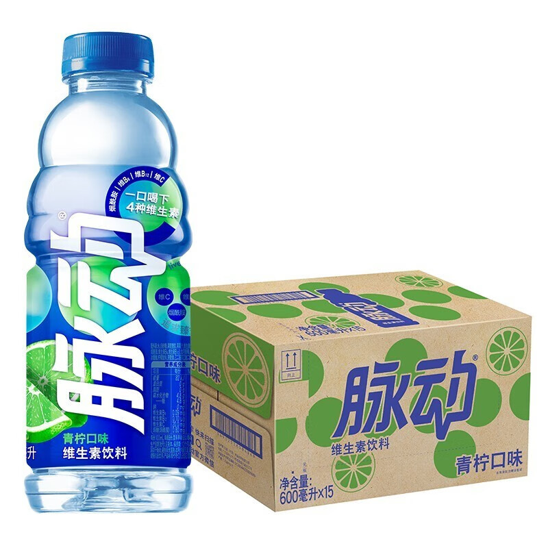 脉动（Mizone）牛饮桃子青柠口味1L*12瓶整箱大瓶装维C果味低糖出游运动饮料 青柠味 600ml*15瓶/箱