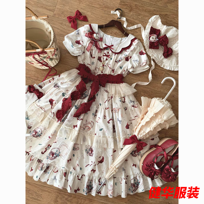 茵侈日系學(xué)院風(fēng)蘋果印花娃娃領(lǐng)洛麗塔連衣裙女學(xué)生夏季新款可愛a字裙 蘋果印花娃娃/領(lǐng)連衣裙 M