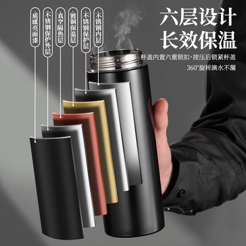 保温杯男款水杯2025新款茶水分离一键开盖车载316不锈钢杯子茶杯 600黑色+提绳 500-600ml