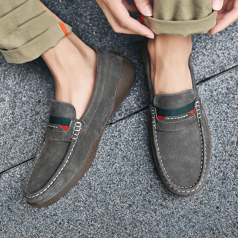 卡帝乐鳄鱼皮鞋男鞋男士商务休闲鞋真皮系带中老年爸爸职场西装通勤正装鞋 5115烟灰 43