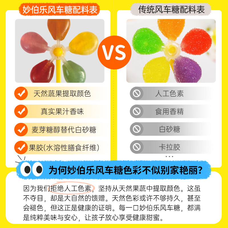 妙伯乐风车棒棒糖果宝宝无添加蔗糖富含VC果汁软糖儿童糖果零食 5果VC风车糖1盒(10支)