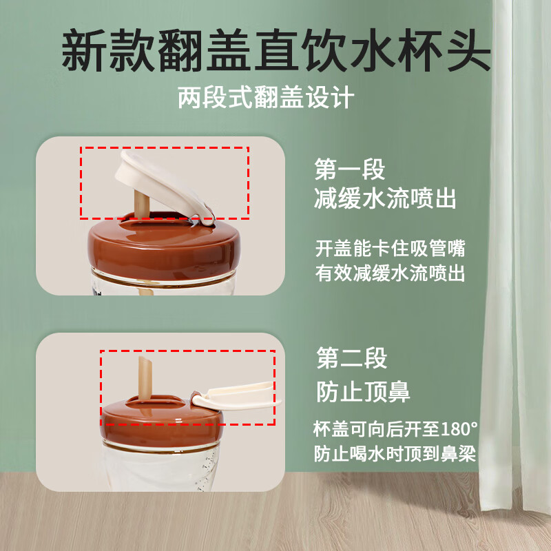 咪小兔适配世喜奶瓶配件直饮吸管奶嘴杯盖鸭嘴保温杯重力球四喜水杯头 直饮吸管杯盖棕【圆孔无挡片】18月+