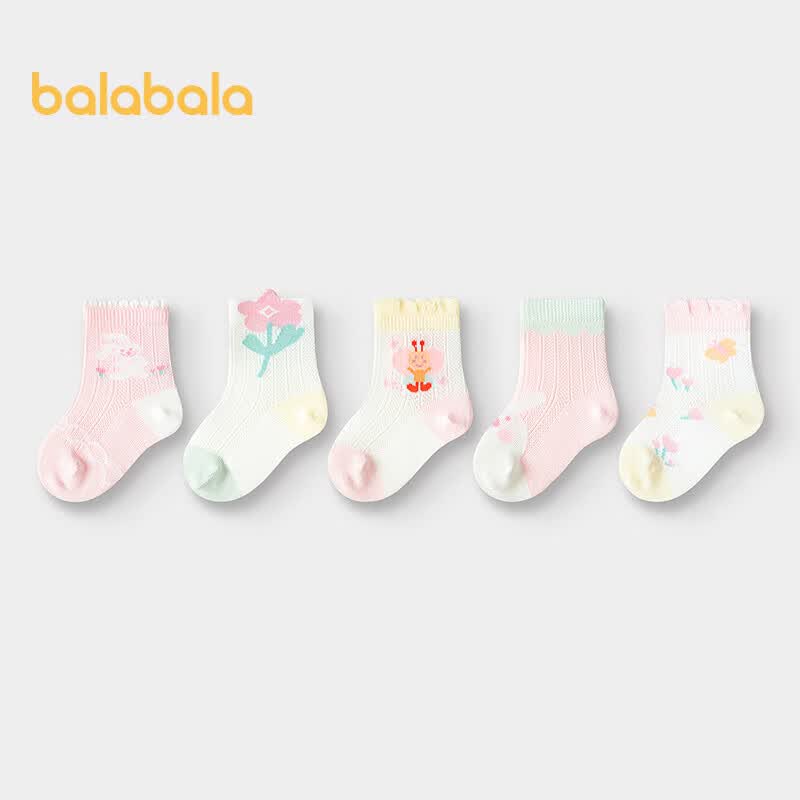 巴拉巴拉袜子夏季网眼袜薄款透气婴幼儿短袜防着凉提花五双装209225172202