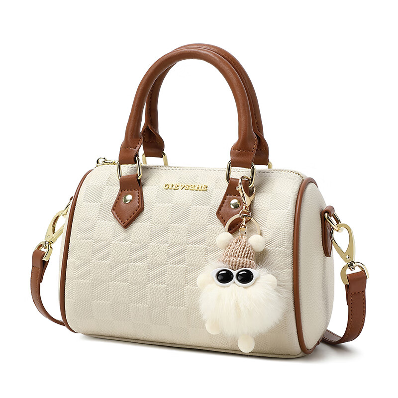 纪诗哲女包包2026年新款轻奢侈牛皮女士波士顿包情人节生日礼物送老婆 米白拼棕【次日达】热销