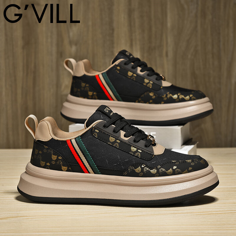 贵之步G'VILL夏季新款男鞋网面透气防滑休闲运动鞋潮流百搭低帮系带女鞋 黑杏[网面款] G022 42 [运动鞋码]