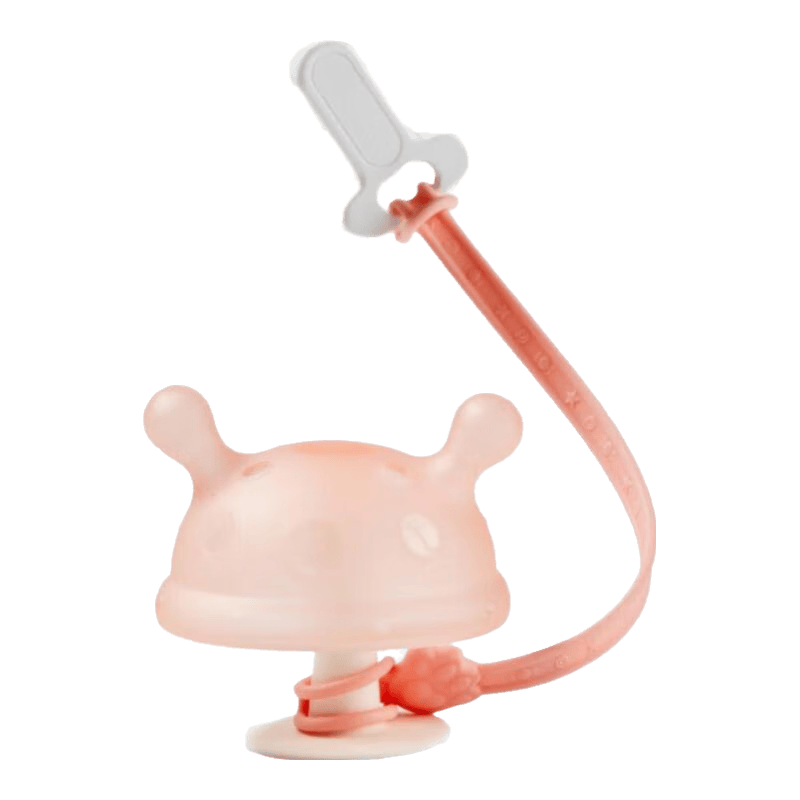 愛(ài)咔威（IKV）嬰兒牙膠小蘑菇牙膠可水煮食品級(jí)硅膠防吃手神器咬咬膠 蘑菇牙膠+防掉鏈 -粉