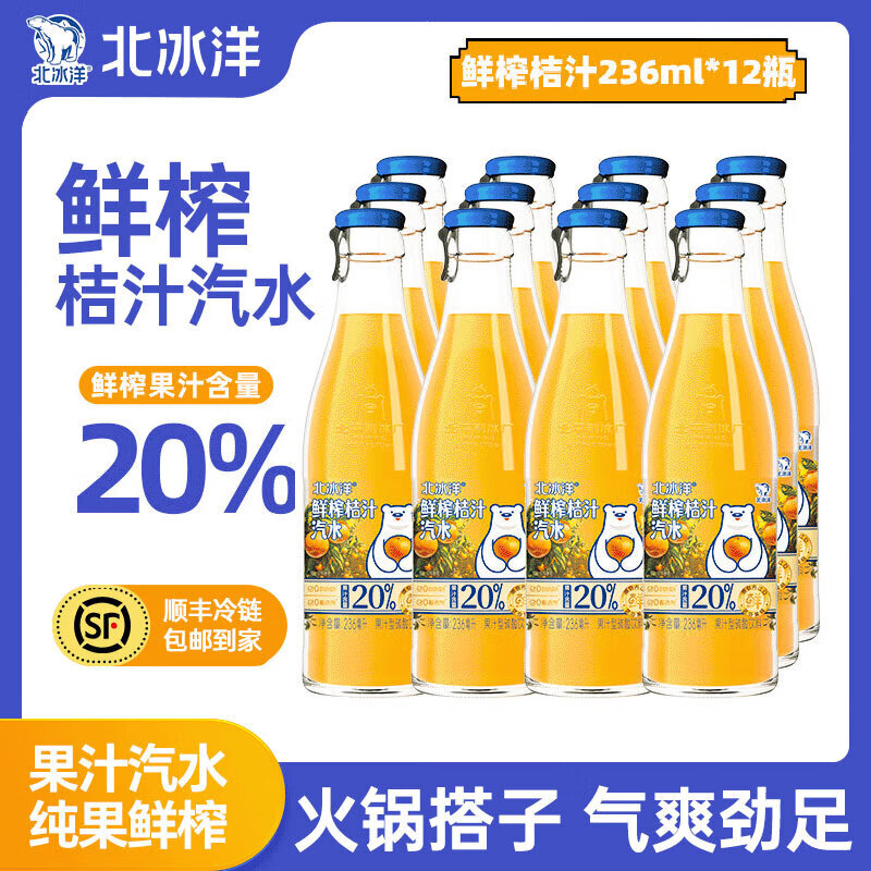 北冰洋鮮榨桔汁汽水果汁柑桔汁老北京玻璃瓶碳酸飲料露營聚餐果汁飲料 236ml*12瓶