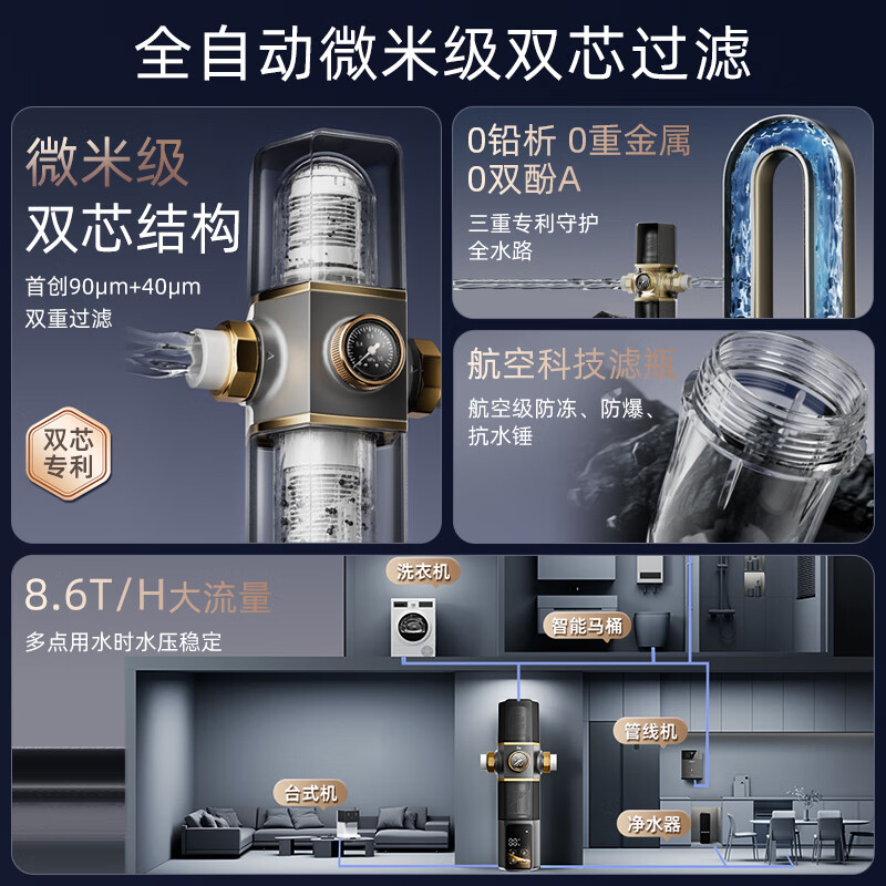 Rheem美国瑞美弱碱性水净水器1200G大通量直饮式RO反渗透母婴直饮机0陈水0阻垢剂 【净水套装】净水器+前置