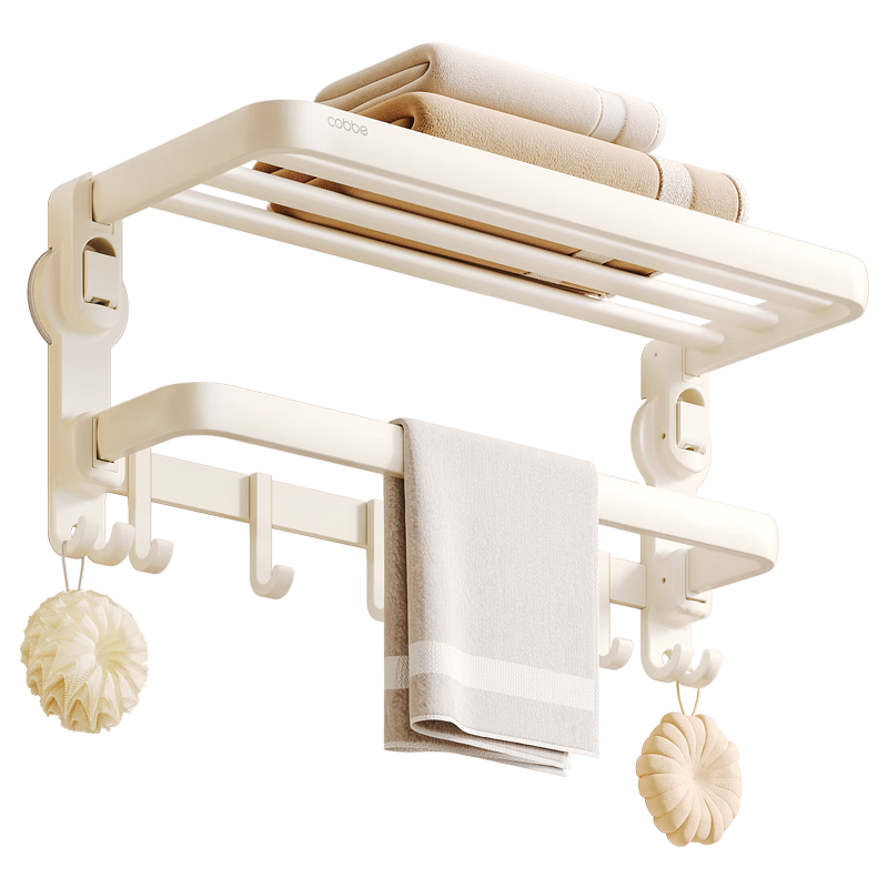 卡贝（cobbe）吸盘卫生间置物架毛巾架浴室厕所壁挂毛巾杆太空铝折叠浴巾架
