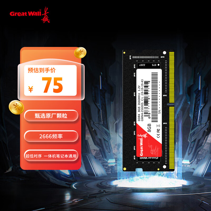 长城（Great Wall）8GB DDR3/DDR4内存条 一体机笔记本内存条 2666MHz 8GB DDR4 2666频率
