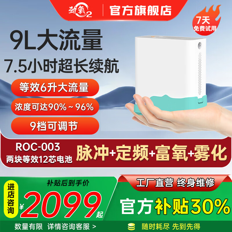 勁氧便攜式制氧機(jī)老人用隨身充電氧氣機(jī)外出吸氧便攜式制氧機(jī)隨身小型 便攜式八檔ROC003(祥云電池二塊等效24芯)