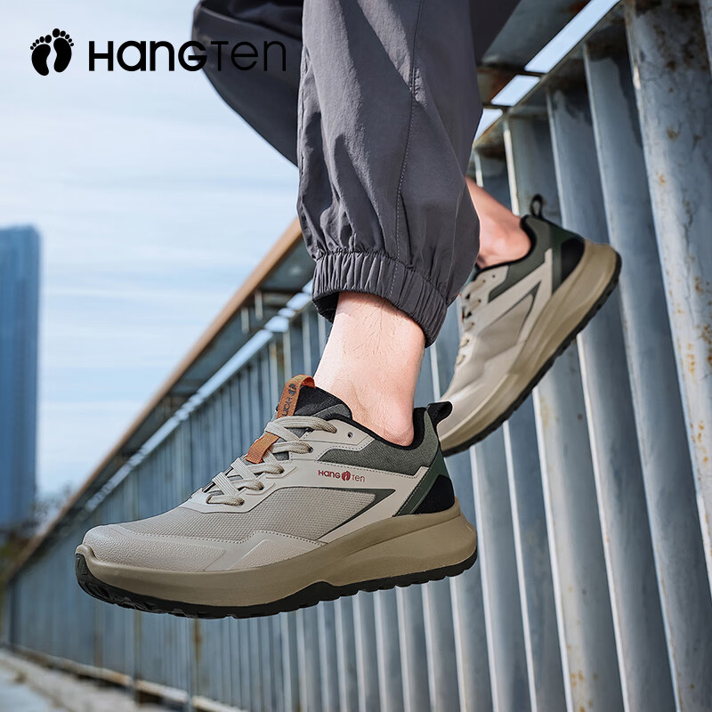 欢腾(HANG TEN)户外徒步男鞋2025春夏新款透气登山鞋复古休闲运动鞋轻便软底 黑灰 40
