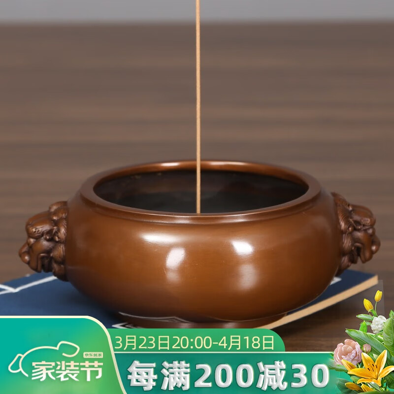 銅欣祥 紫銅香爐供奉家用線香香爐喬耳爐香薰爐宣德爐檀香居家焚香爐 紫銅6153獅子爐