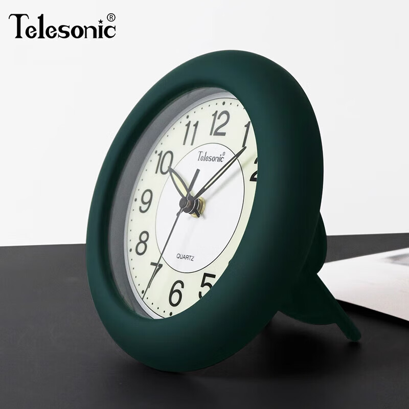 天王星(Telesonic)靜音夜光掛鐘防水創(chuàng )意桌面鐘 墨綠色