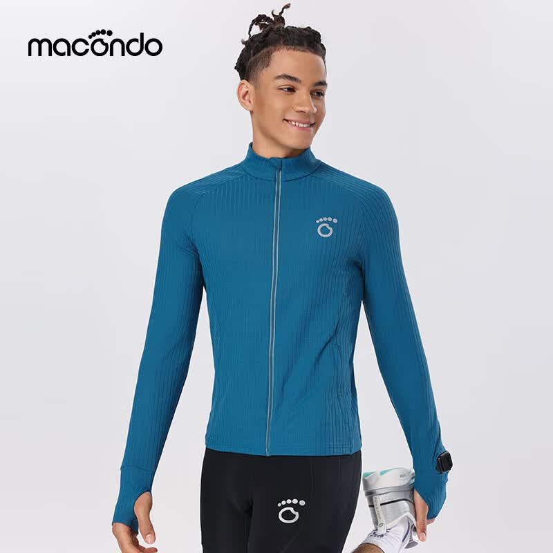 马孔多（macondo）Hope麦田格男子针织拉链开衫速干手表孔跑步运动休闲立领外套 风暴蓝绿 3XL