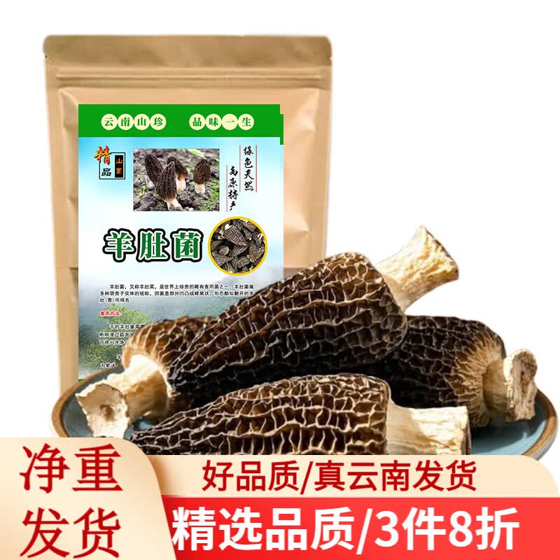 滇味十足云南香格里拉特产羊肚菌南北干货火锅食材菌菇出口品质过节山珍菌 【经典款】精选7-9cm 100克