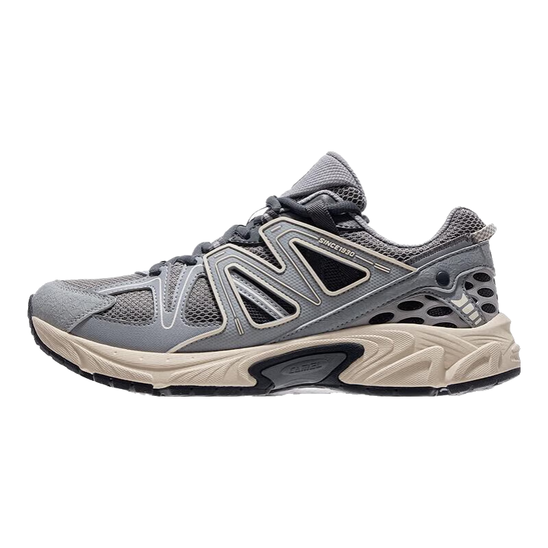 骆驼（CAMEL）漫延复古慢跑步男鞋网面透气运动鞋子 7005，城堡灰/浅米白，男 42