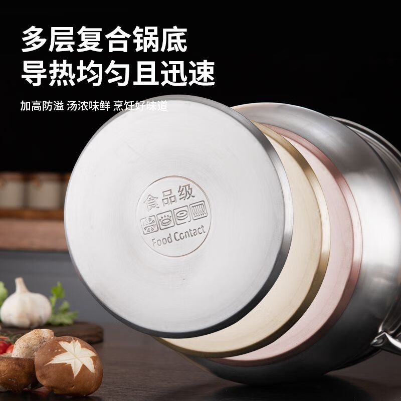 拓进德国进口品质特厚304不锈钢汤锅加高家用双层煲汤锅大容量蒸锅煮 304特厚高汤锅24cm（无蒸格） 1cm