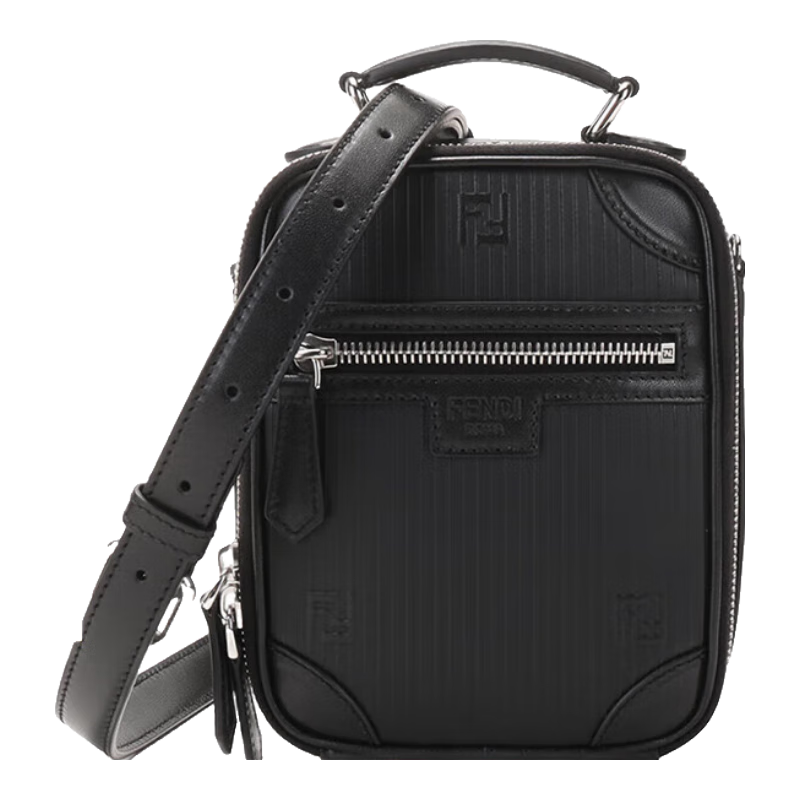 芬迪（FENDI）男士牛皮手提單肩斜挎包旅行包迷你款男包禮物男 7VA542 AG0R F0GXN 黑色