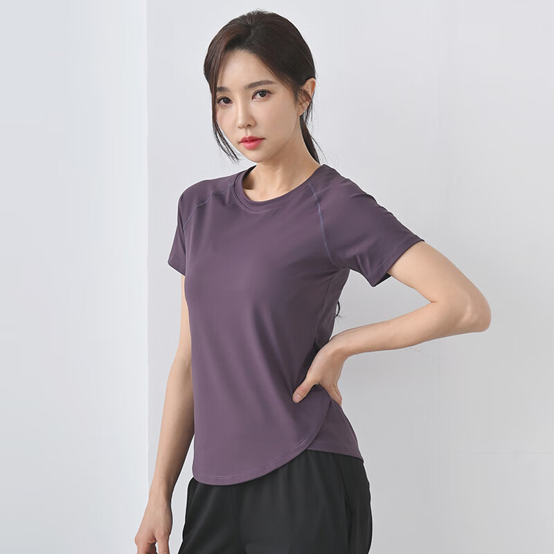 朵梵蓮（Duofanlian）运动上衣女夏季速干衣跑步T恤插肩袖户外休闲宽松瑜伽服短袖 S21黛紫色 2XL