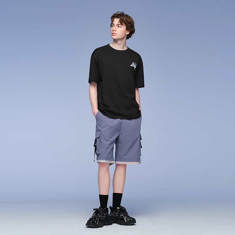 HLA海澜之家旗下黑鲸后背印花短袖T恤男25夏季圆领套头衫短t男