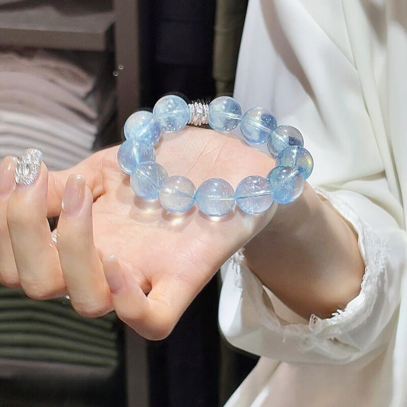 晟迅海蓝宝水晶手链蓝发金水晶手串转运手链天空蓝手链情侣送女友礼物