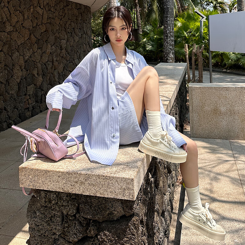 共迹gongji周深同款厚底帆布鞋厚底鞋女鞋秋季2025增高板鞋小白鞋运动休闲鞋 象牙白 /偏大一码 36