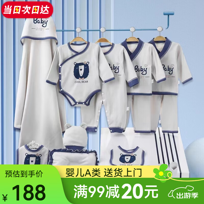 班杰威爾（Banjvall）嬰兒衣服春夏新生兒禮盒純棉套裝剛出生寶寶用品滿月百天見面禮 四季熊寶貝20件套 66cm (建議4-6個(gè)月)