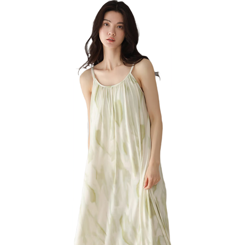 欧迪芬春夏睡裙女睡衣女棉抑菌吊带免穿文胸带胸垫可外穿家居服L