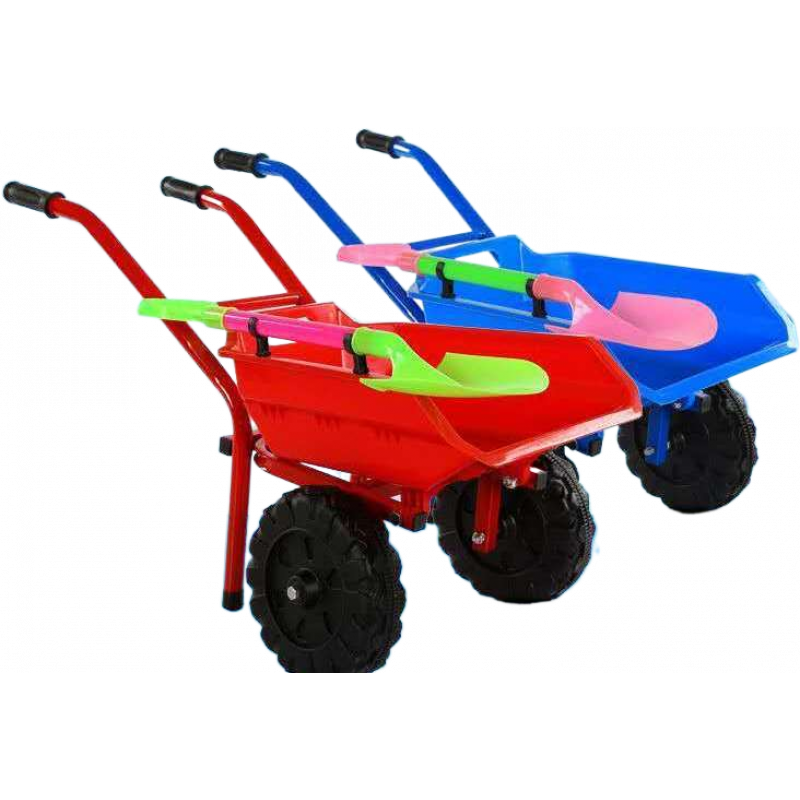 童夢(mèng)姿兒童過家家玩具沙灘小推車2-7歲大號(hào)雙輪單輪工程推土車大翻斗車 紅實(shí)心雙軸承加強(qiáng)輪大款+鏟子彩帶工具