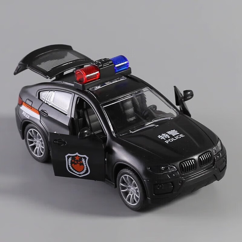 溪鸟儿童惯性公安警车玩具仿真警察车110模型男女孩救护小汽车 黑色特警宝马-三门可开